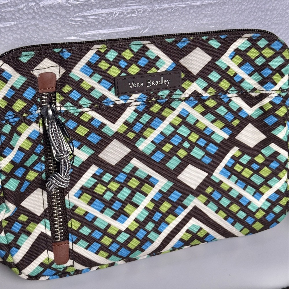 Vera Bradley On the Horizon Crossbody Bag Rain Forest Blue Green Geometric RFID